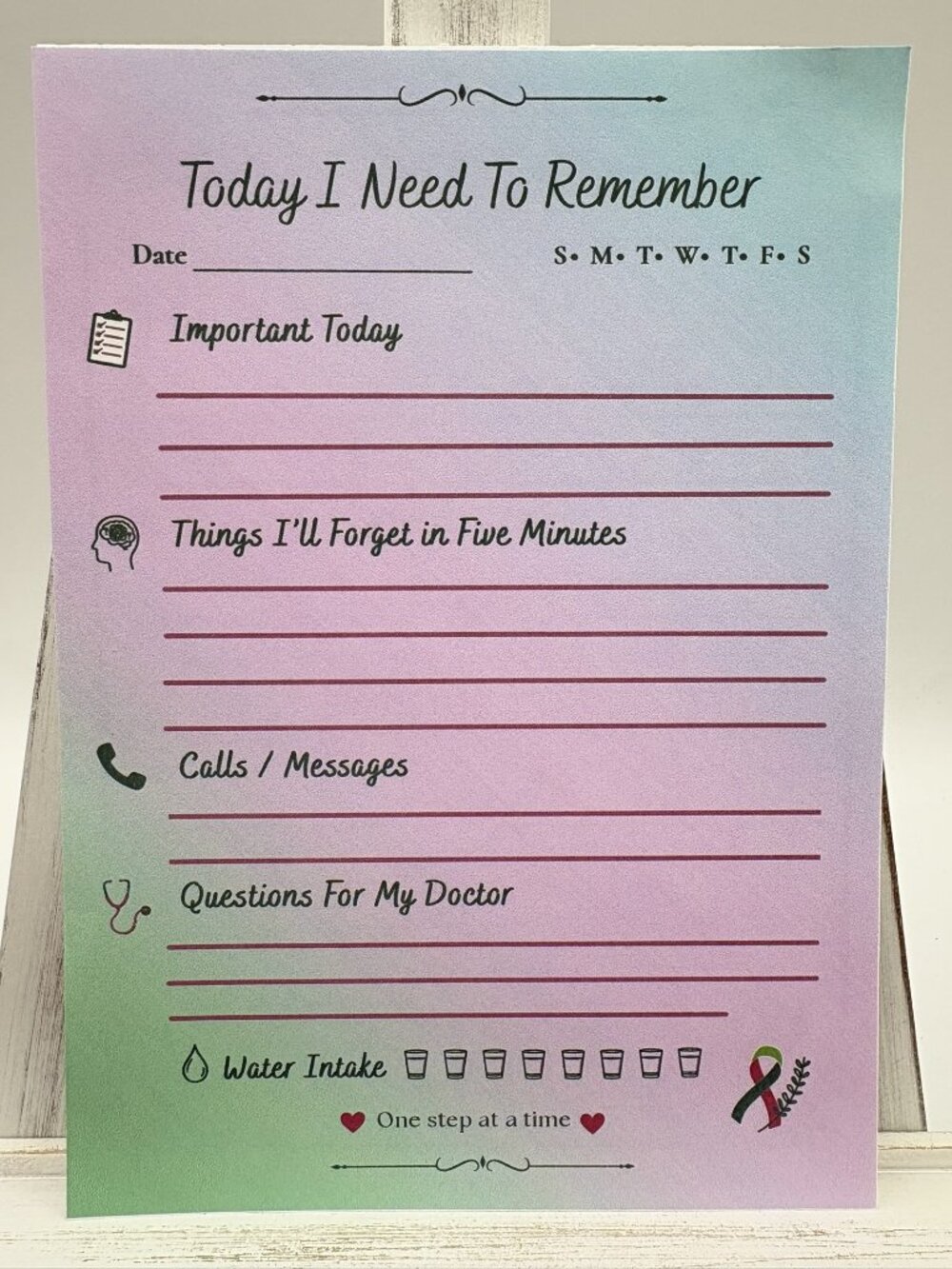 Chemo Brain Memo Pad | Brain Fog Daily Reminder Notepad 50 Pages